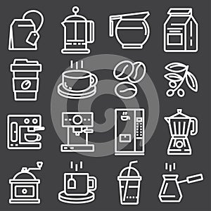 White Line Coffee Icons Set. Vector Illustrations