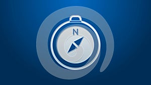 White line Compass icon isolated on blue background. Windrose navigation symbol. Wind rose sign. 4K Video motion graphic