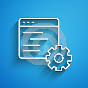 White line Computer api interface icon isolated on blue background. Application programming interface API technology
