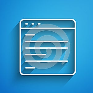 White line Computer api interface icon isolated on blue background. Application programming interface API technology