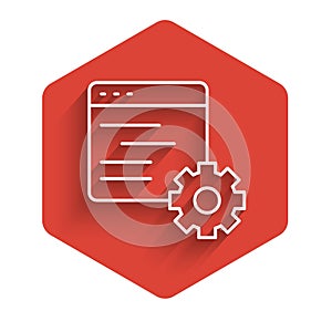 White line Computer api interface icon isolated with long shadow. Application programming interface API technology