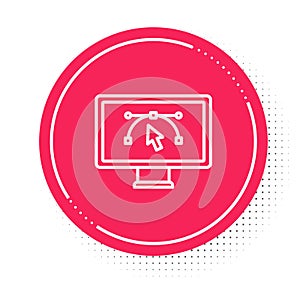 White line Computer display with vector design program icon isolated on isolated on white background. Photo editor