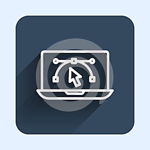 White line Computer display with vector design program icon isolated on isolated with long shadow background. Photo