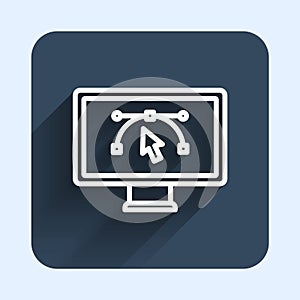 White line Computer display with vector design program icon isolated on isolated with long shadow background. Photo