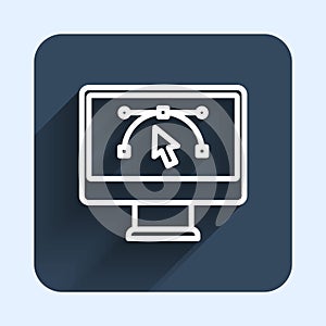 White line Computer display with vector design program icon isolated on isolated with long shadow background. Photo