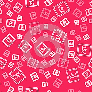 White line Computer display with vector design program icon isolated on isolated seamless pattern on red background