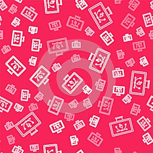 White line Computer display with vector design program icon isolated on isolated seamless pattern on red background