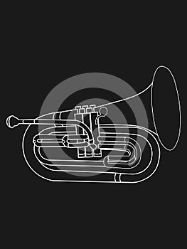 White line contour drawing of Baritone musical instrument illustration