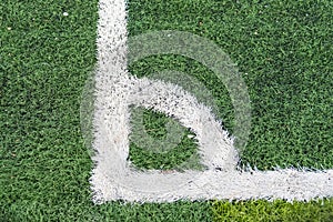 white line of corner on green artificial grass football soccer Futsal field court