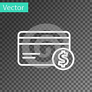 White line Credit card and dollar symbol icon isolated on transparent background. Online payment. Cash withdrawal