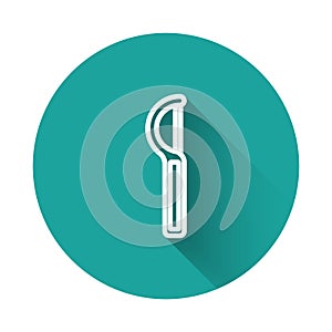 White line Dental floss icon isolated with long shadow. Green circle button. Vector