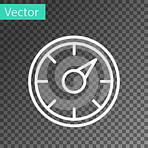 White line Digital speed meter concept with 5G icon isolated on transparent background. Global network high speed