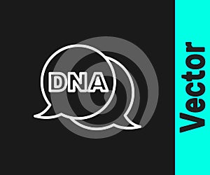 White line DNA symbol icon isolated on black background. Vector