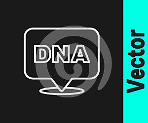 White line DNA symbol icon isolated on black background. Vector