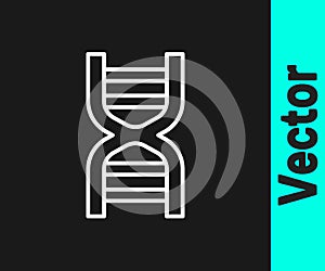 White line DNA symbol icon isolated on black background. Vector