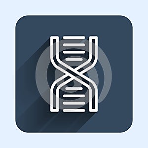 White line DNA symbol icon isolated with long shadow background. Blue square button. Vector