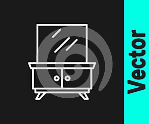 White line Dressing table icon isolated on black background. Vector