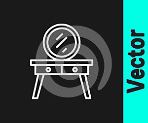 White line Dressing table icon isolated on black background. Vector