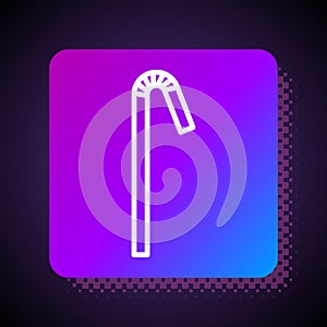 White line Drinking plastic straw icon isolated on black background. Square color button. Vector Illustration