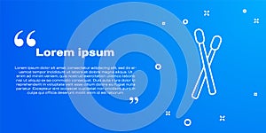 White line Drum sticks icon isolated on blue background. Musical instrument. Vector