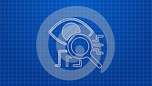 White line Eye scan icon isolated on blue background. Retinal scan. Scanning eye. Security check symbol. Cyber eye sign