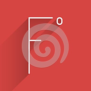 White line Fahrenheit icon isolated with long shadow. Vector Illustration