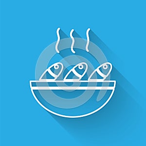 White line Fish soup icon isolated with long shadow. Vector.