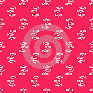 White line Fishes icon isolated seamless pattern on red background. Vector.