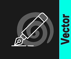 White line Fountain pen nib icon isolated on black background. Pen tool sign. Vector