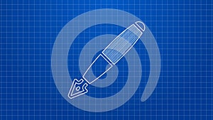 White line Fountain pen nib icon isolated on blue background. Pen tool sign. 4K Video motion graphic animation