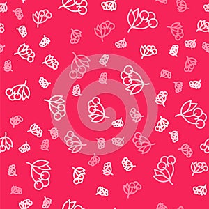 White line Fresh summer berries icon isolated seamless pattern on red background. Berry fruit. Vector