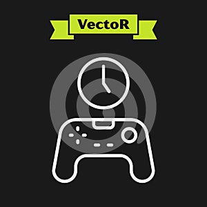 White line Gamepad of time icon isolated on black background. Time to play games. Game controller. Vector
