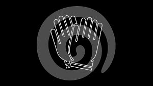 White line Garden gloves icon isolated on black background. Rubber gauntlets sign. Farming hand protection, gloves