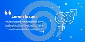 White line Gender icon isolated on blue background. Symbols of men and women. Sex symbol. Vector