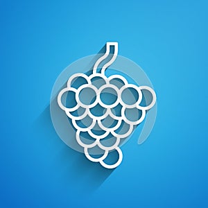 White line Grape fruit icon isolated on blue background. Long shadow. Vector