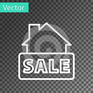 White line Hanging sign with text Sale icon isolated on transparent background. Signboard with text Sale. Vector