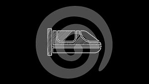 White line High-speed train icon isolated on black background. Railroad travel and railway tourism. Subway or metro