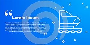 White line High-speed train icon isolated on blue background. Railroad travel and railway tourism. Subway or metro