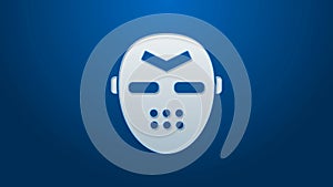 White line Hockey mask icon isolated on blue background. 4K Video motion graphic animation