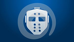 White line Hockey mask icon isolated on blue background. Happy Halloween party. 4K Video motion graphic animation
