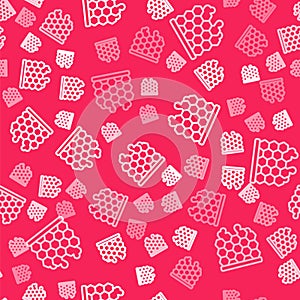 White line Honeycomb icon isolated seamless pattern on red background. Honey cells symbol. Sweet natural food. Vector