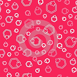 White line Honeycomb icon isolated seamless pattern on red background. Honey cells symbol. Sweet natural food. Vector