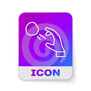 White line Hooligan shooting small stones icon isolated on white background. Demonstrator. Rectangle color button photo