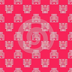 White line Hotel Ukraina building icon isolated seamless pattern on red background. Vector