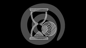 White line Hourglass with dollar icon isolated on black background. Money time. Sandglass and money. Growth, income