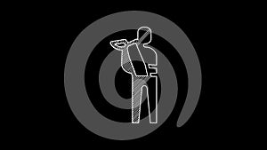 White line Human broken arm icon isolated on black background. Injured man in bandage. 4K Video motion graphic animation