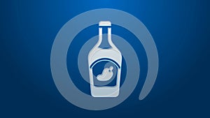 White line Ketchup bottle icon isolated on blue background. Hot chili pepper pod sign. Barbecue and BBQ grill symbol. 4K