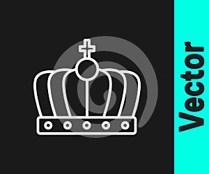 White line King crown icon isolated on black background. Vector