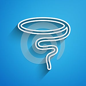 White line Lasso icon isolated on blue background. Long shadow. Vector