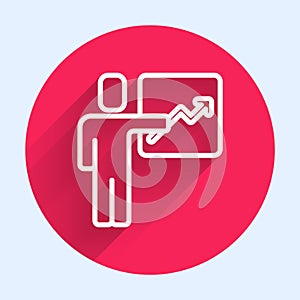 White line Leader of a team of executives icon isolated with long shadow. Red circle button. Vector